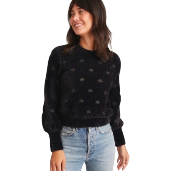 MARINE LAYER Arielle Black Metallic Funfetti Crew Neck Sweater Sz L NWT - Picture 2 of 11